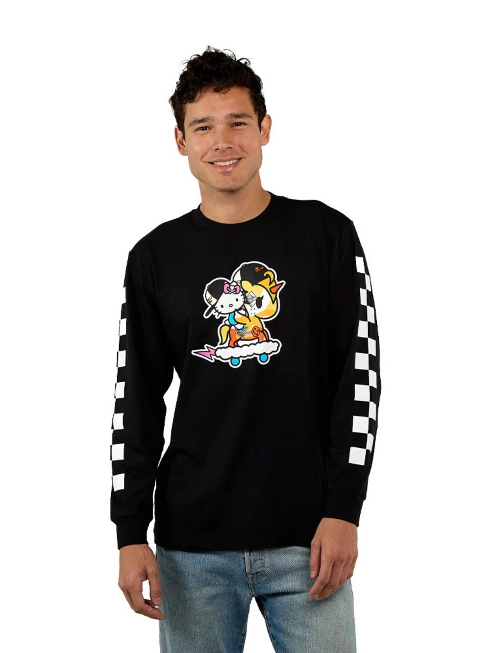 Tokidoki x Hello Kitty Black Long-Sleeve Tee with Skateboard Graphic